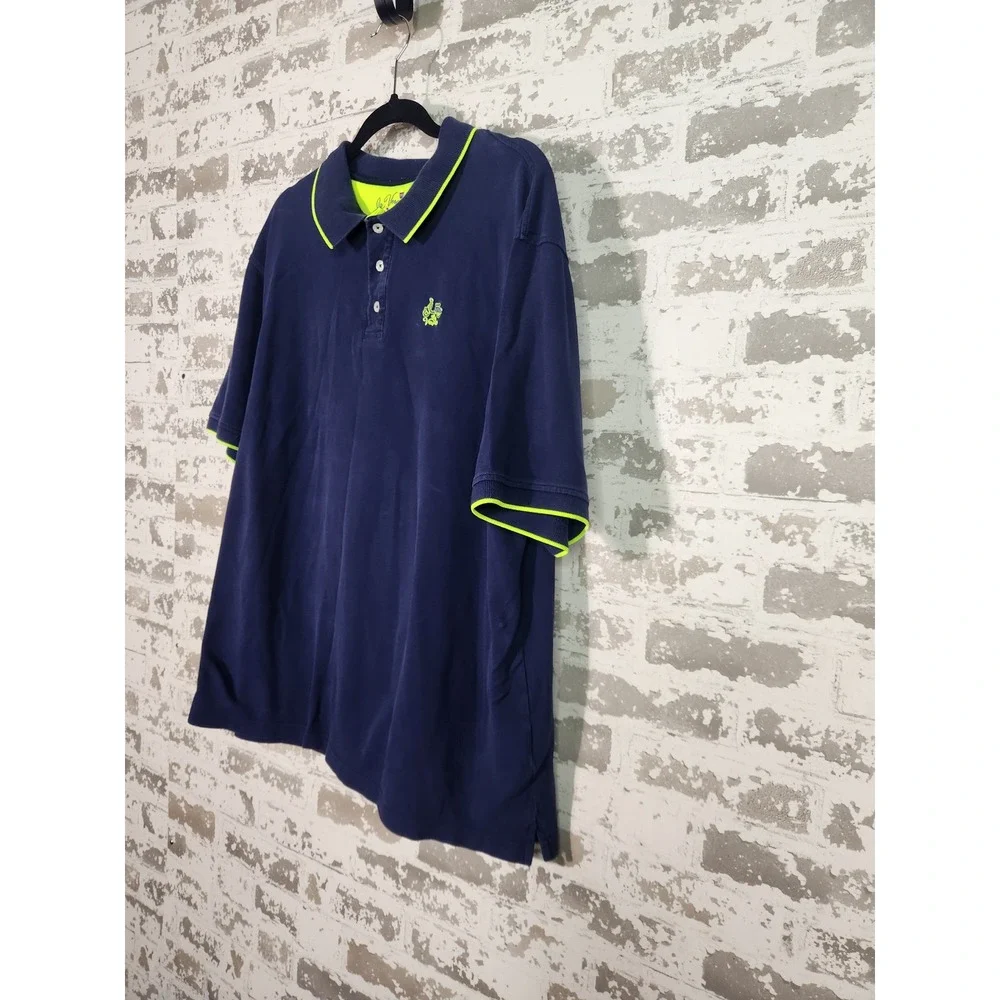 La Vespina Polo Shirt Mens 3XL Navy Blue Neon Green Trim Sporty Casual Pique Top